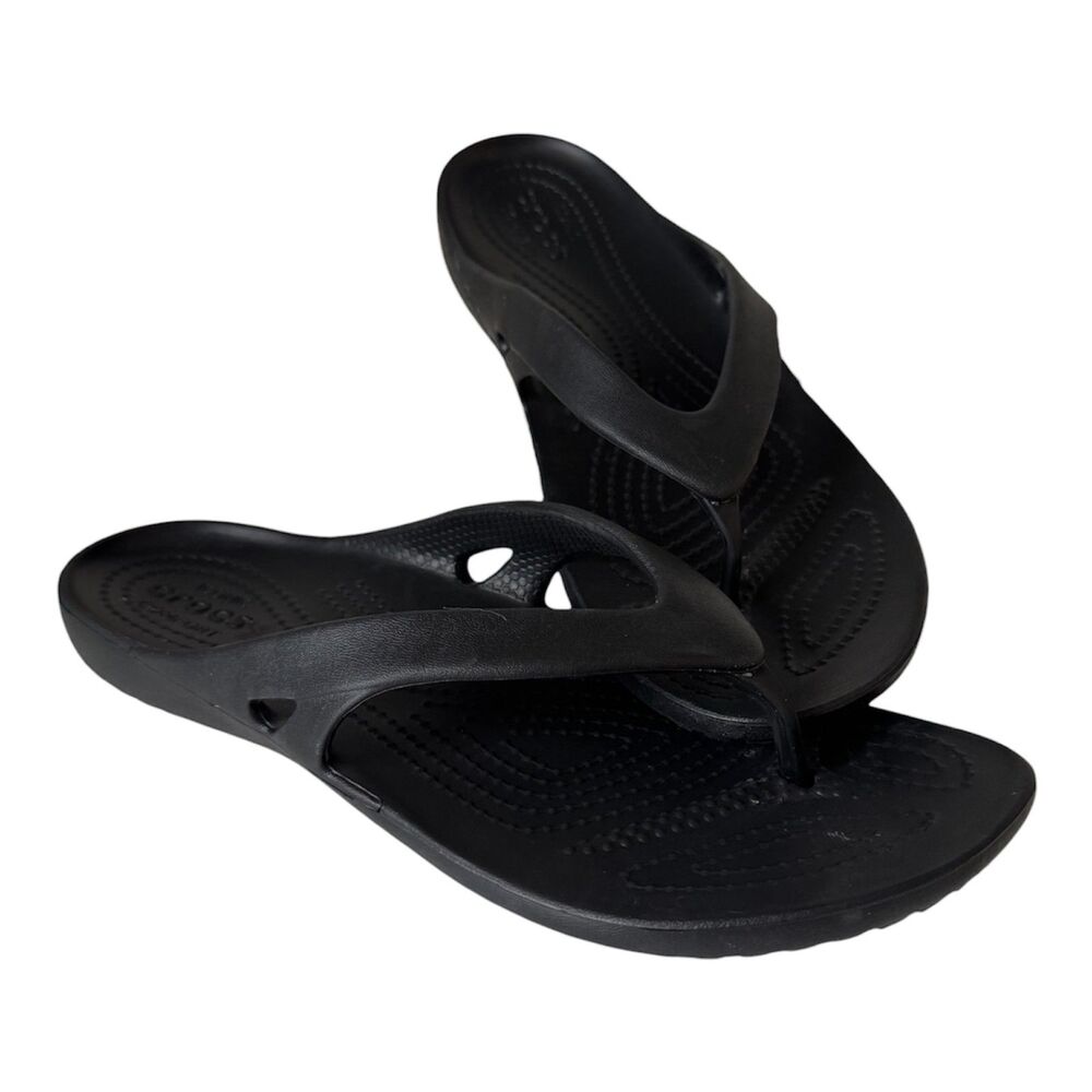 Crocs Black Flip Flops Womens 8 Kadee Thong Sandals EUC